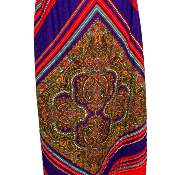 60s Velvet Bodice Quilted Skirt Maxi Dress Boho Paisley Vintage Gown - Picture 6 of 8
